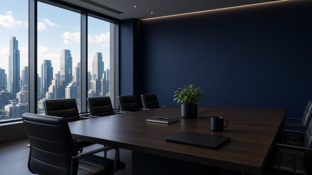 A modern executive conference room prepared for work