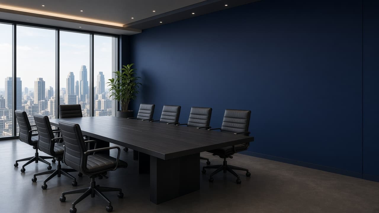 A professional conference room with space for ROJAX branding