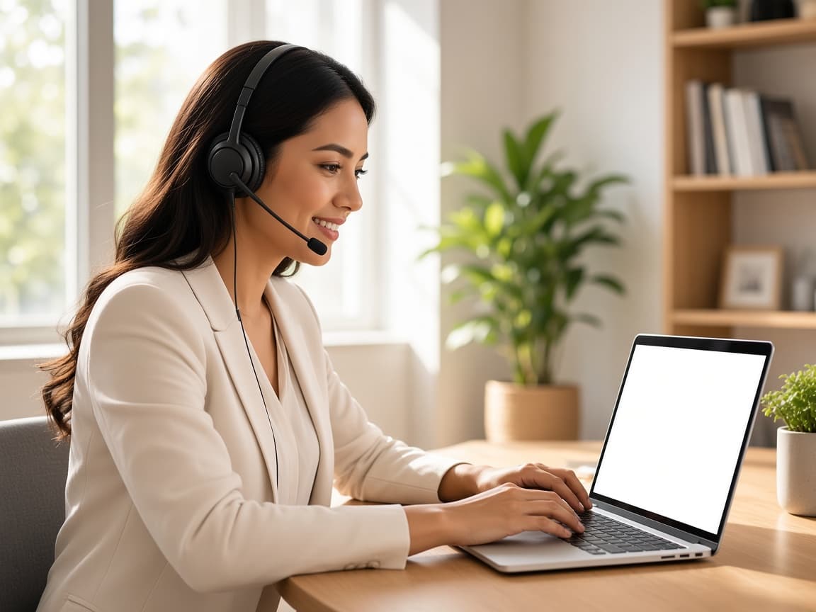 Remote professional working with a headset